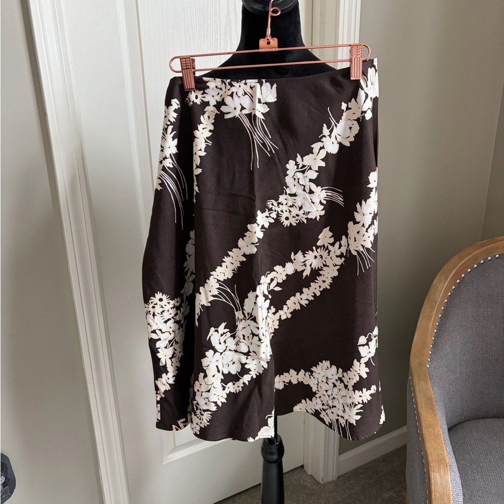LOFT Brown and Cream  Floral A-Line Skirt